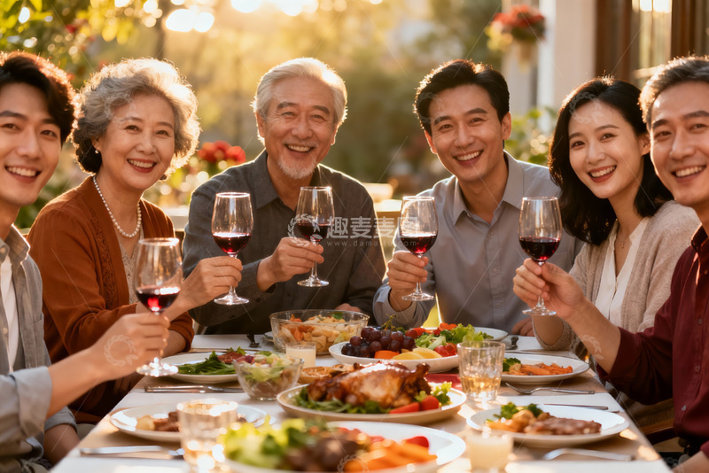 高清大图下载【趣麦麦图】三代同堂家庭聚餐欢庆时刻