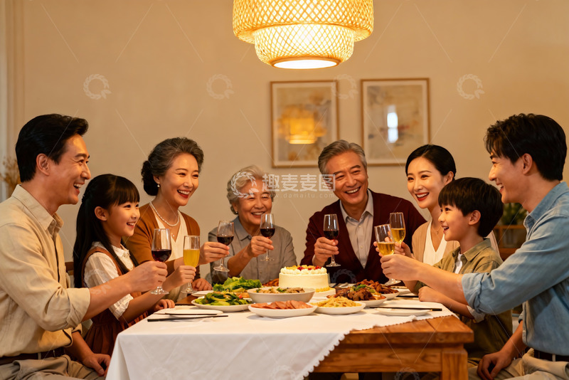 高清大图下载【趣麦麦图】三代同堂家庭聚餐其乐融融