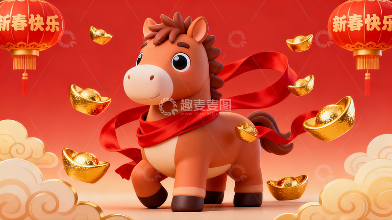 高清大图下载【趣麦麦图】卡通马迎新春贺岁图