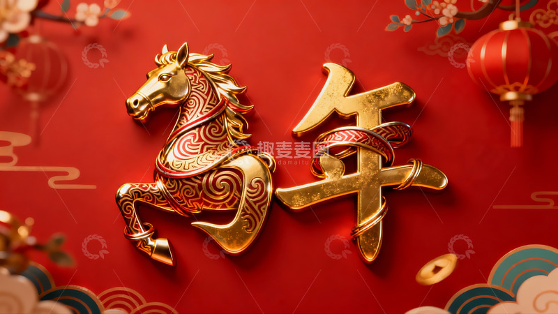 高清大图下载【趣麦麦图】金色马年装饰图案新年氛围浓厚