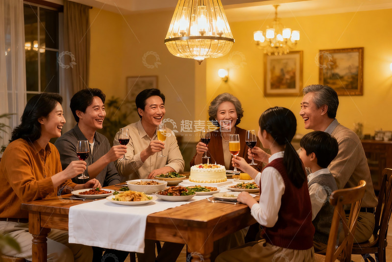 高清大图下载【趣麦麦图】温馨家庭聚餐欢庆时刻