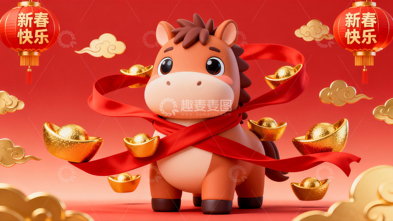 高清大图下载【趣麦麦图】卡通马年新春贺图