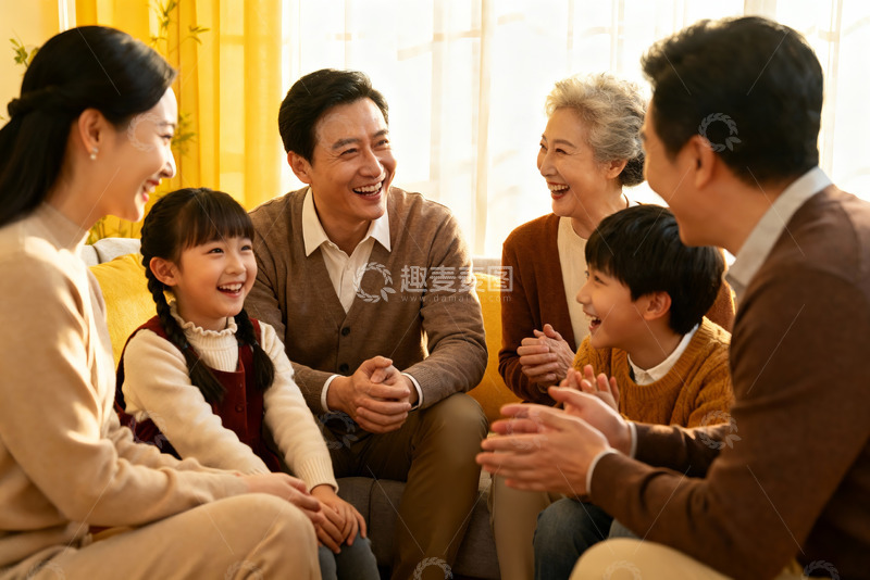 高清大图下载【趣麦麦图】三代同堂家庭聚会温馨场景