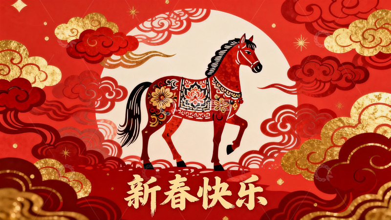高清大图下载【趣麦麦图】红色背景马年春节贺图