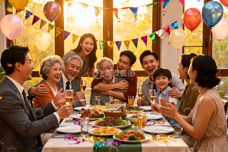 高清大图下载【趣麦麦图】家庭聚会欢庆团圆
