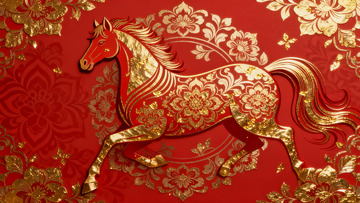 红色背景金色骏马图案