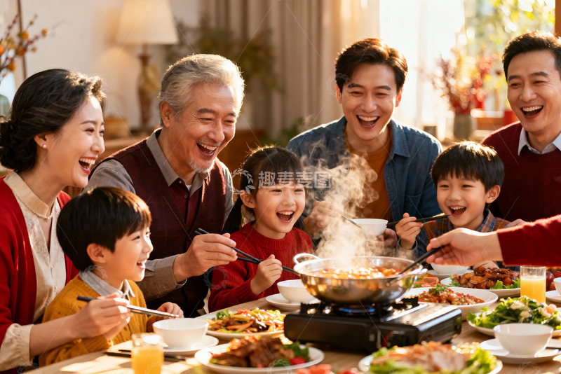 高清大图下载【趣麦麦图】三代同堂家庭聚餐其乐融融