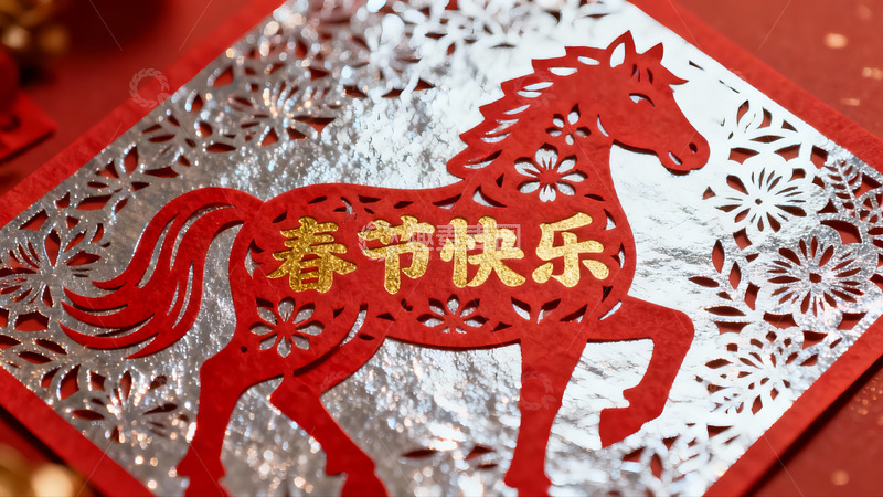高清大图下载【趣麦麦图】春节剪纸艺术展示红色骏马