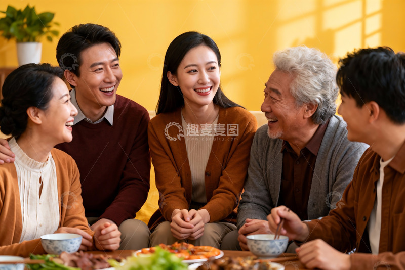 高清大图下载【趣麦麦图】三代同堂家庭聚餐其乐融融