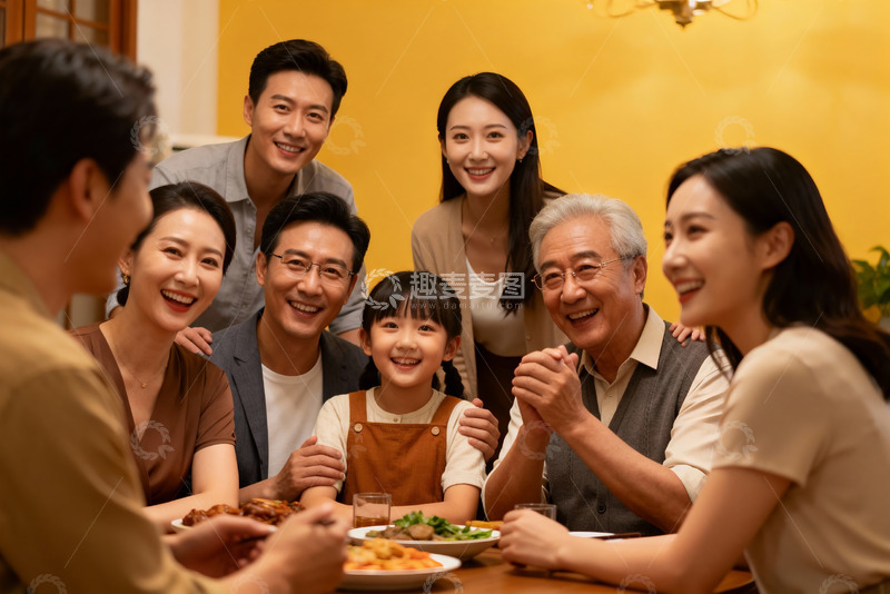 高清大图下载【趣麦麦图】三代同堂家庭聚餐温馨场景