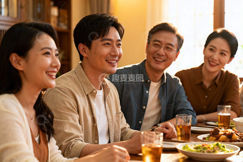 高清大图下载【趣麦麦图】家庭聚餐欢笑场景