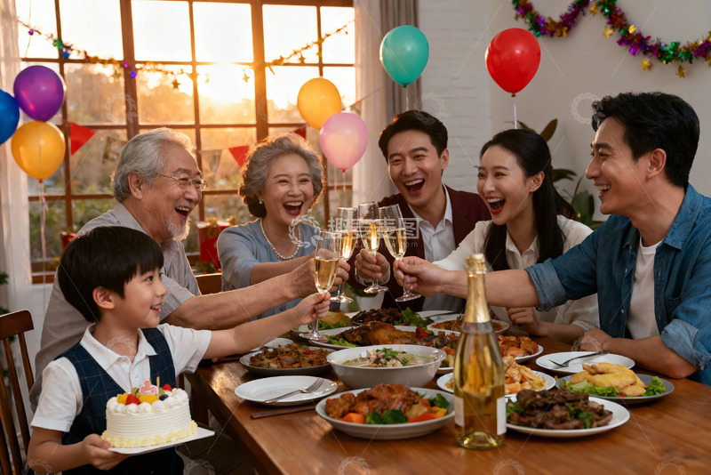 高清大图下载【趣麦麦图】家庭聚餐欢庆时刻