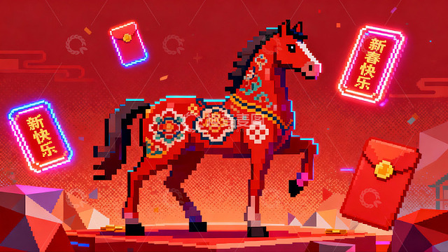 像素风格新年骏马图