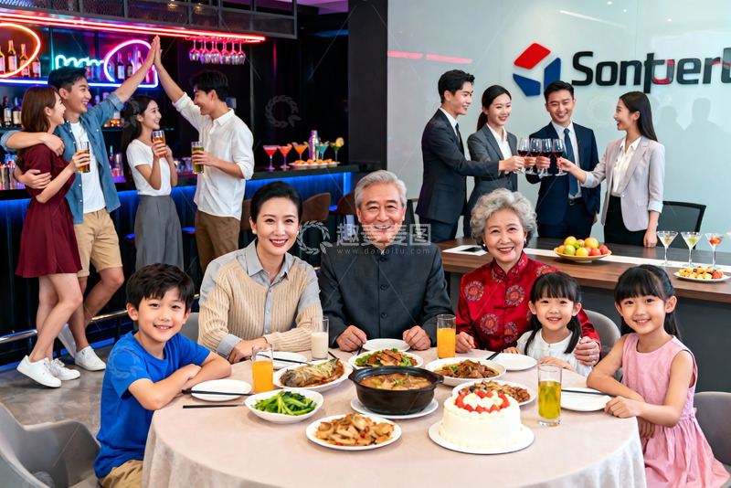 高清大图下载【趣麦麦图】家庭聚餐欢庆时刻