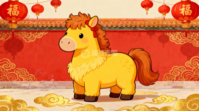 高清大图下载【趣麦麦图】卡通马迎新春灯笼挂