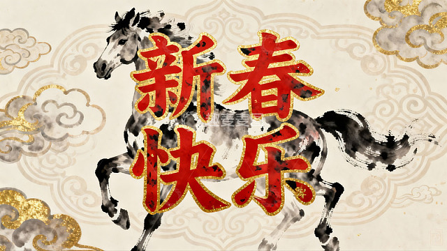 新春骏马图寓意吉祥