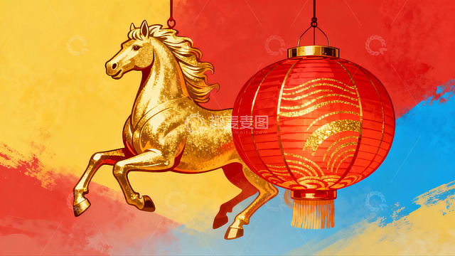 金色骏马红灯笼新年装饰