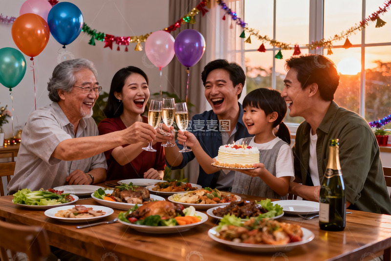 高清大图下载【趣麦麦图】家庭聚餐欢庆时刻