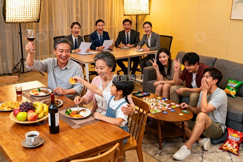 高清大图下载【趣麦麦图】家庭聚会欢聚一堂共享美食