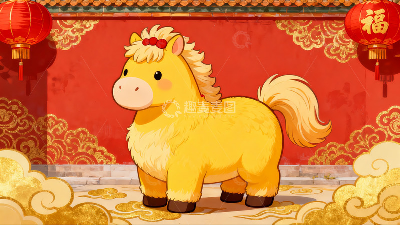 高清大图下载【趣麦麦图】卡通马迎新春红灯笼