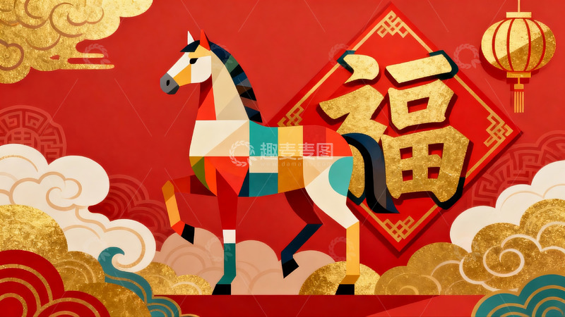 高清大图下载【趣麦麦图】彩色马年春节装饰画