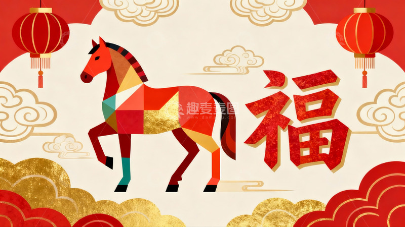 高清大图下载【趣麦麦图】新年马年图案设计