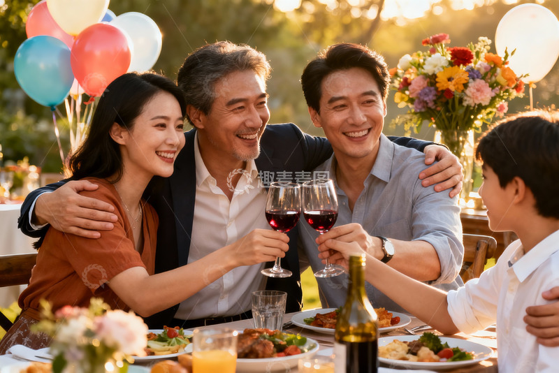 高清大图下载【趣麦麦图】家庭户外聚餐举杯欢庆