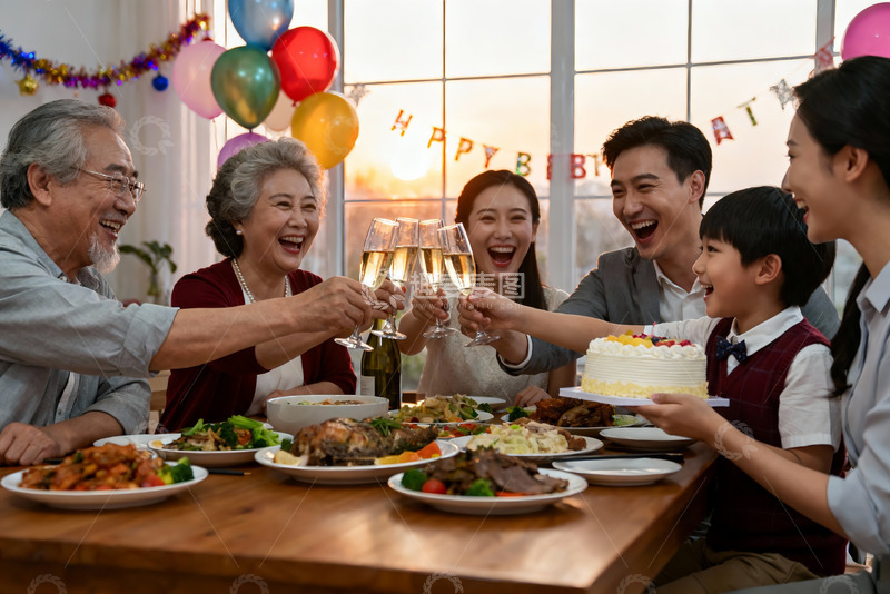 高清大图下载【趣麦麦图】家庭生日聚餐欢庆时刻