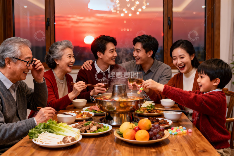 高清大图下载【趣麦麦图】三代同堂围炉聚餐其乐融融