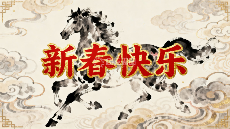 高清大图下载【趣麦麦图】水墨骏马迎新春