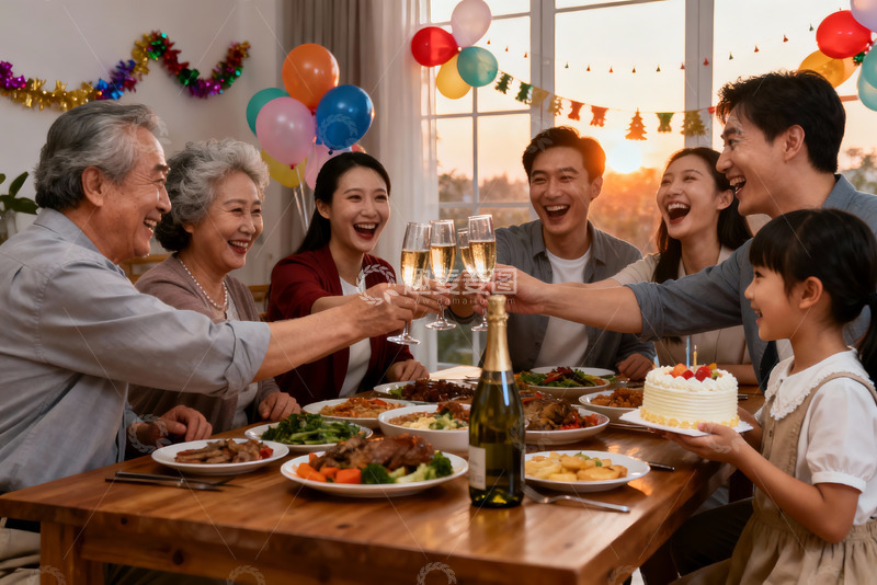 高清大图下载【趣麦麦图】家庭聚餐欢庆时刻
