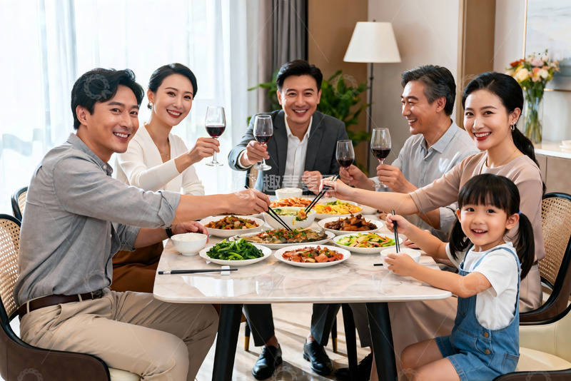 高清大图下载【趣麦麦图】家庭聚餐欢庆时刻