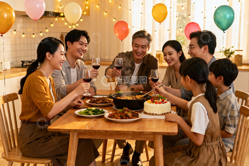 高清大图下载【趣麦麦图】家庭聚餐欢庆时刻