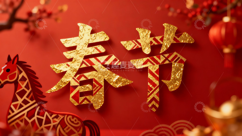 高清大图下载【趣麦麦图】春节装饰画面金色大字显眼
