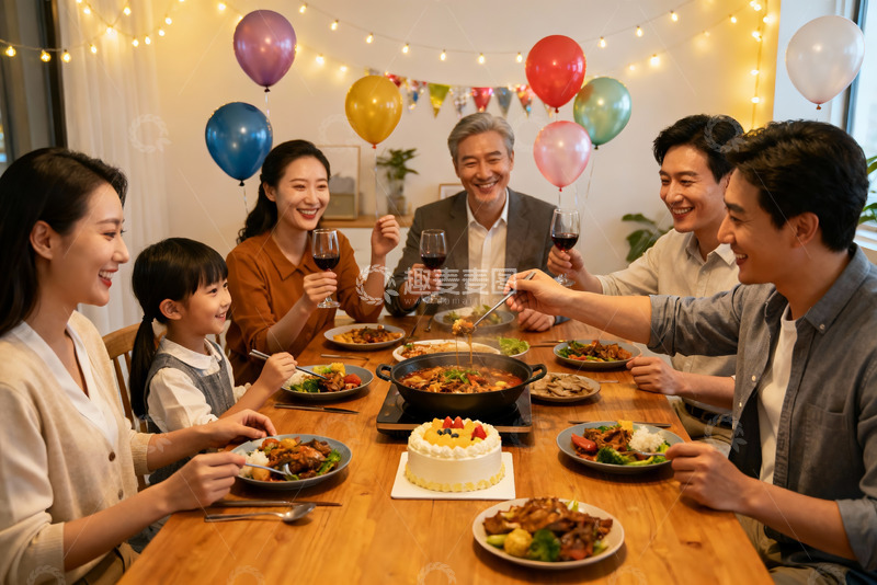 高清大图下载【趣麦麦图】家庭聚餐欢庆场景