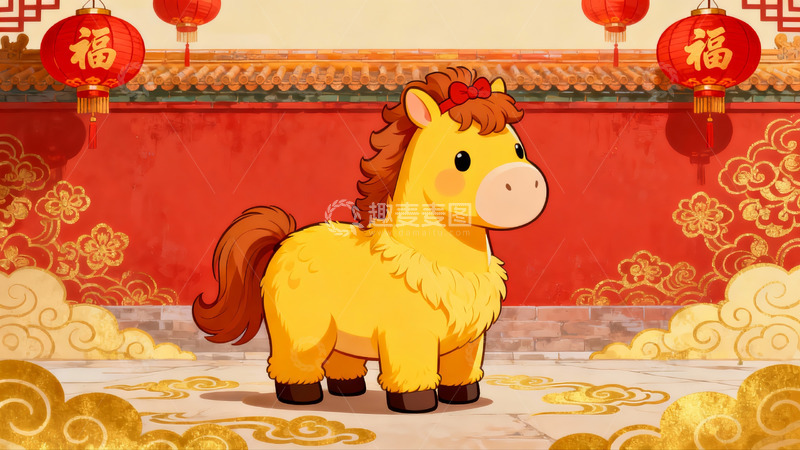 高清大图下载【趣麦麦图】卡通马迎新春灯笼挂