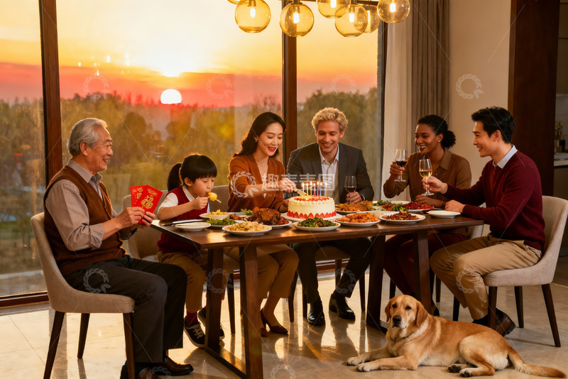 高清大图下载【趣麦麦图】家庭聚餐庆生温馨场景