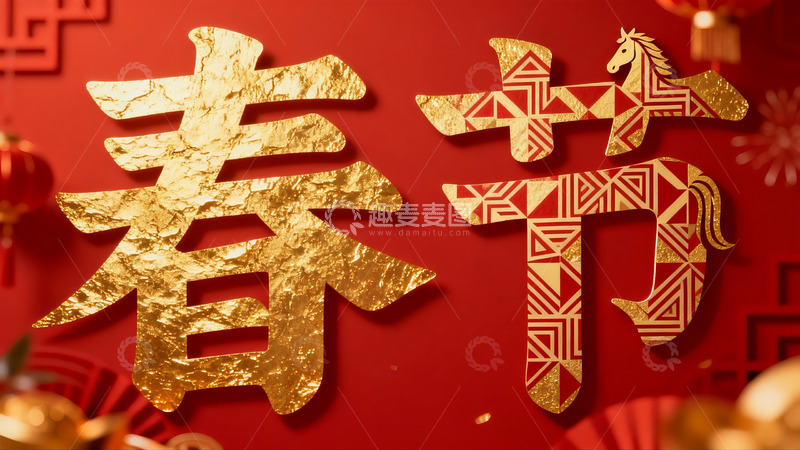 高清大图下载【趣麦麦图】春节金色剪纸艺术装饰