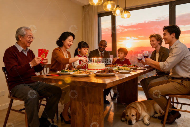 高清大图下载【趣麦麦图】家庭生日聚会温馨场景