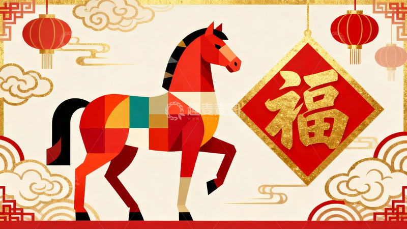 高清大图下载【趣麦麦图】新年马年装饰画