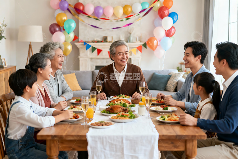 高清大图下载【趣麦麦图】家庭聚餐欢庆场景