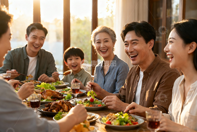 高清大图下载【趣麦麦图】三代同堂家庭聚餐其乐融融