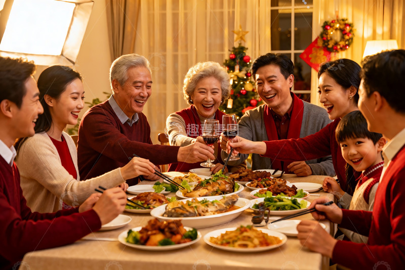 高清大图下载【趣麦麦图】家庭聚餐欢庆节日温馨场景