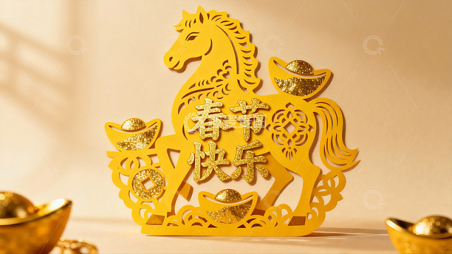 金色剪纸马贺新春
