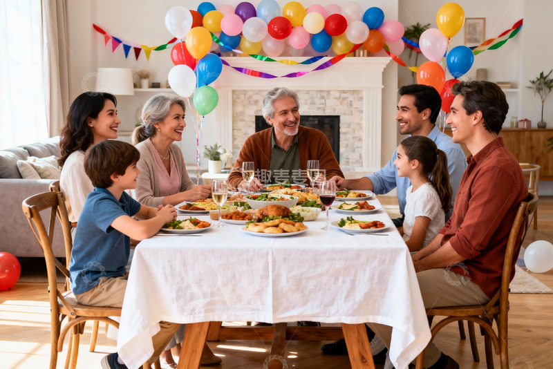 高清大图下载【趣麦麦图】家庭聚会欢庆用餐场景