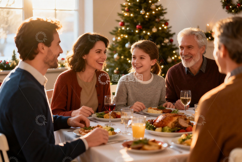 高清大图下载【趣麦麦图】温馨圣诞家庭聚餐场景