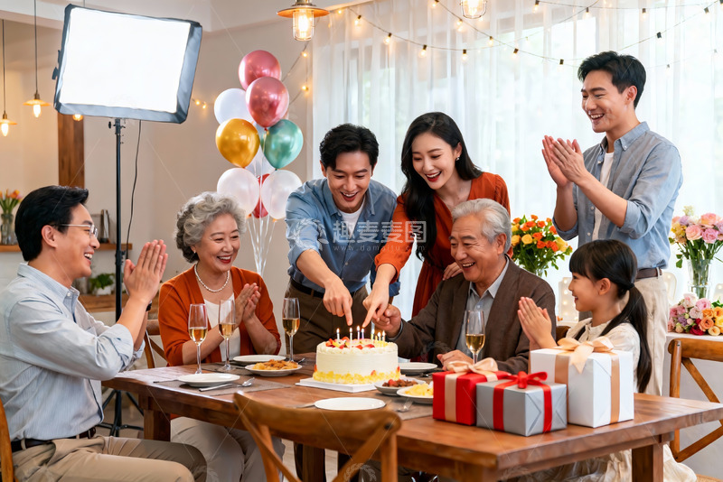 高清大图下载【趣麦麦图】家庭生日派对温馨庆祝