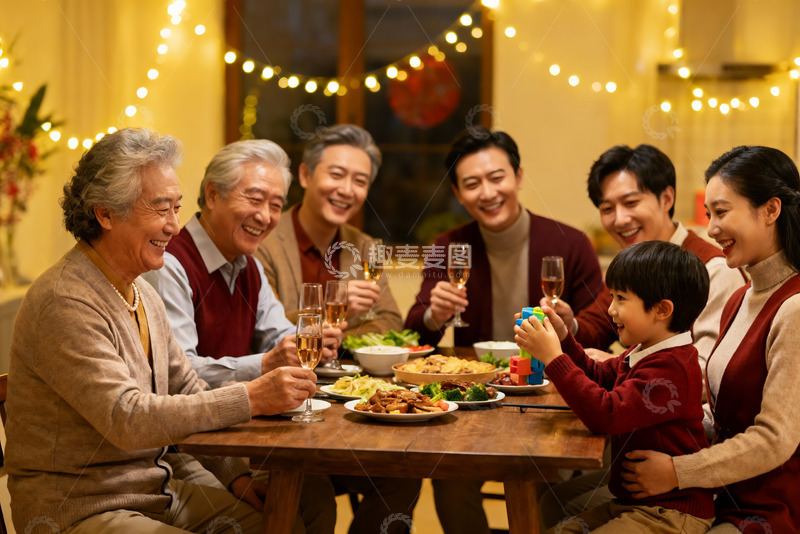 高清大图下载【趣麦麦图】温馨家庭聚餐欢庆时刻