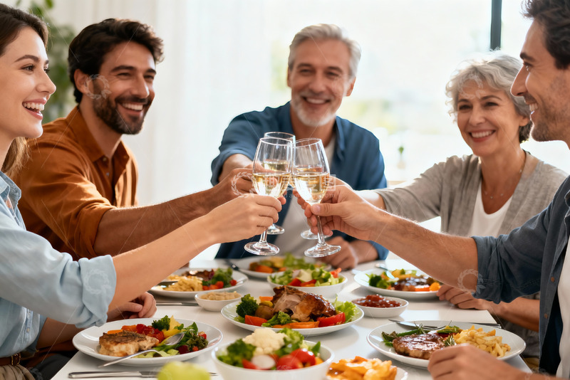 高清大图下载【趣麦麦图】家庭聚餐欢庆时刻