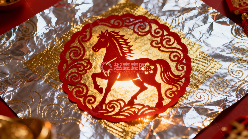 高清大图下载【趣麦麦图】红色剪纸马图案精美绝伦